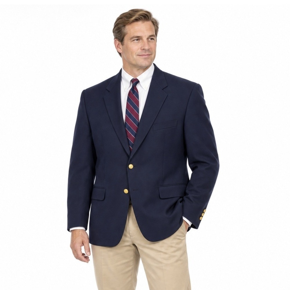 Joseph & Feiss 48R Navy Worsted Wool Blazer Gold Crest Buttons Preppy Ivy League
